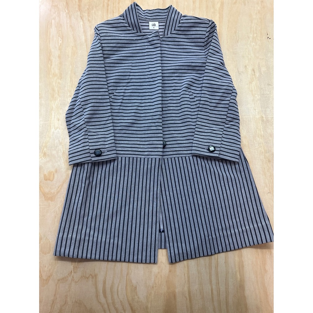 Cabi Striped Knit Topper Jacket Grey Black Mock Neck‎ 3/4 Sleeve 5474 Womens M